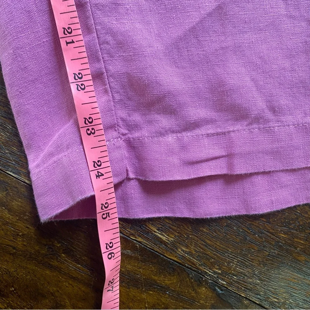 J Jill Two Piece Set Pink Plaid Button Up Top Linen Pull On Wide Leg Pants S